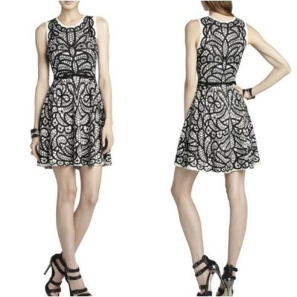 BCBGMAXAZRIA Talulah Black Comb Dress XXS Sleeveless Fit & Flare